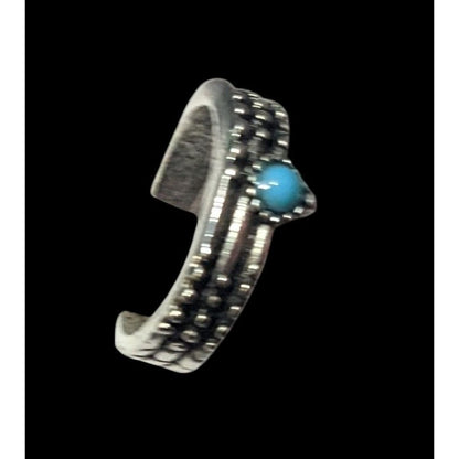 Southwestern Style Silver Tone Textured Stone Turquoise Stone Ring Size 6