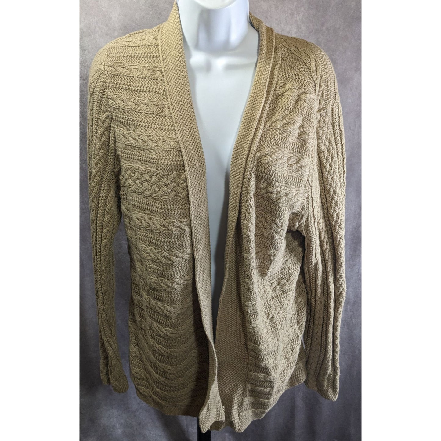 Croft & Barrow Preppy Beige Open-Front Cable-Knit Cardigan
