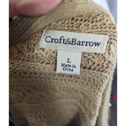 Croft & Barrow Preppy Beige Open-Front Cable-Knit Cardigan