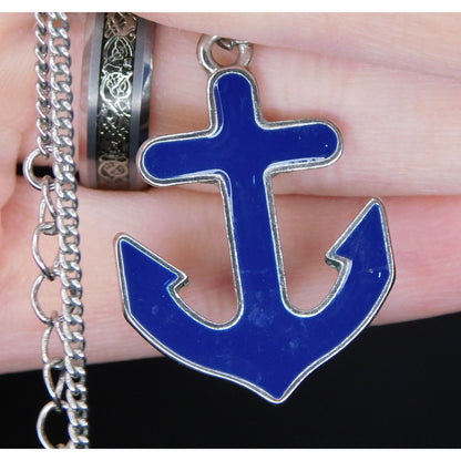 Nautical Preppy Blue Enamel Anchor Necklace