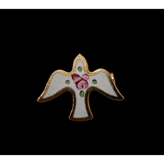 Vintage Enamel White Dove Pin Brooch With Gold Tone Trim 1/2 Inch