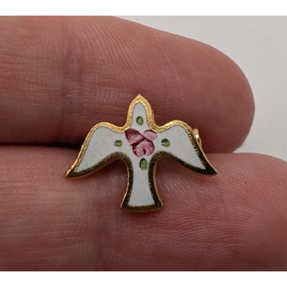 Vintage Enamel White Dove Pin Brooch With Gold Tone Trim 1/2 Inch