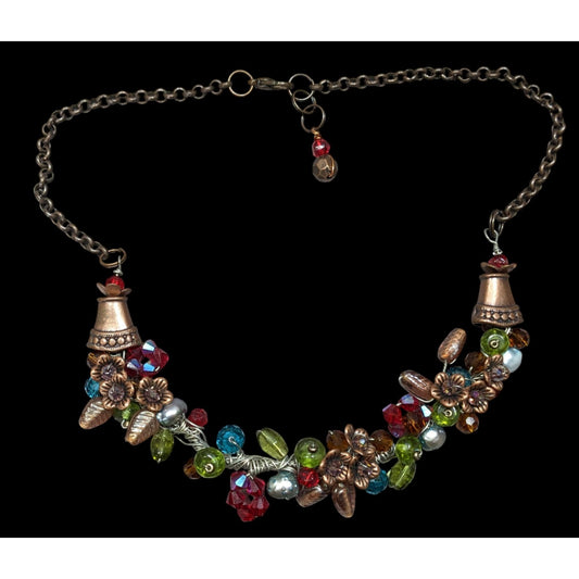 Handmade Fairycore Cottagecore Wire Wrapped Floral Beaded Necklace