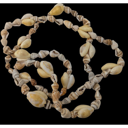 Shell Beaded Necklace 35" With Cream & Natural Tones Coastal Style Beach Jewelry Handmade Boho Chic Accessory