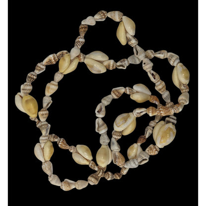 Shell Beaded Necklace 35" With Cream & Natural Tones Coastal Style Beach Jewelry Handmade Boho Chic Accessory