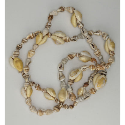 Shell Beaded Necklace 35" With Cream & Natural Tones Coastal Style Beach Jewelry Handmade Boho Chic Accessory