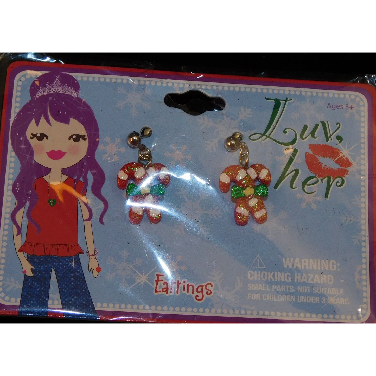 Luv Her Candy Cane Glitter Dangle Earrings