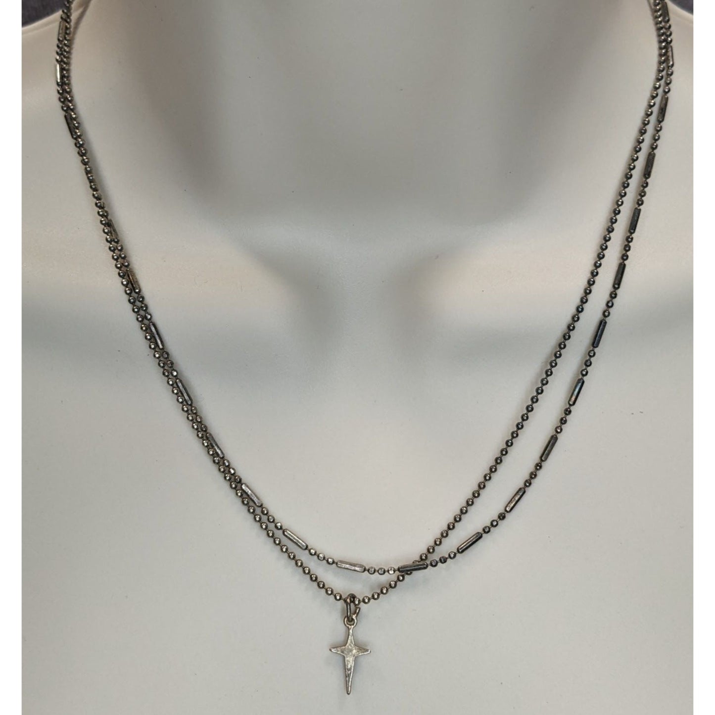 Vintage 90s Premier Designs Cross Necklace Layered Chain Silver Goth
