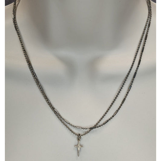 Vintage 90s Premier Designs Cross Necklace Layered Chain Silver Goth