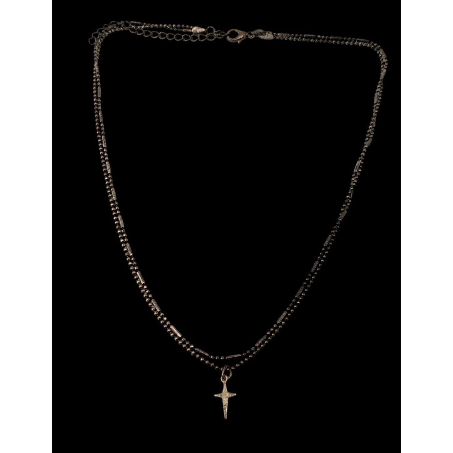 Vintage 90s Premier Designs Cross Necklace Layered Chain Silver Goth