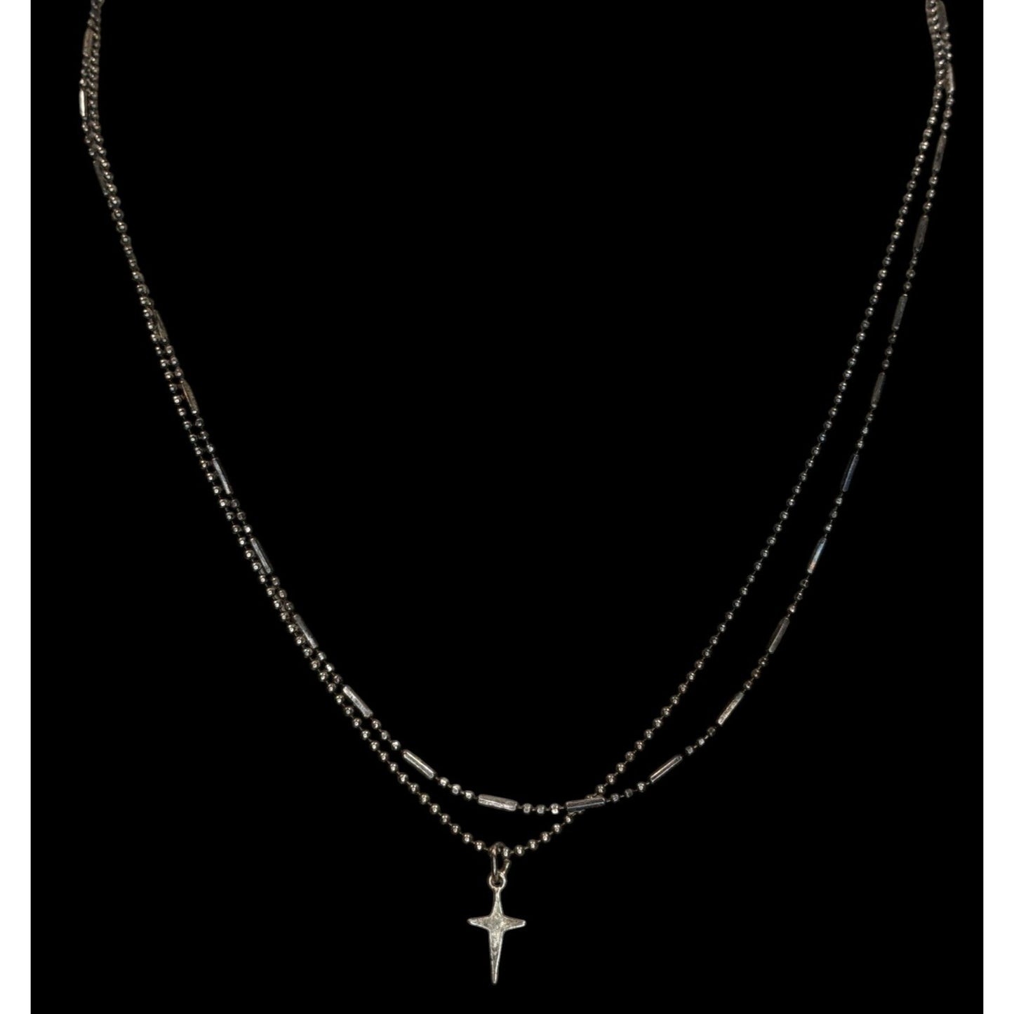 Vintage 90s Premier Designs Cross Necklace Layered Chain Silver Goth