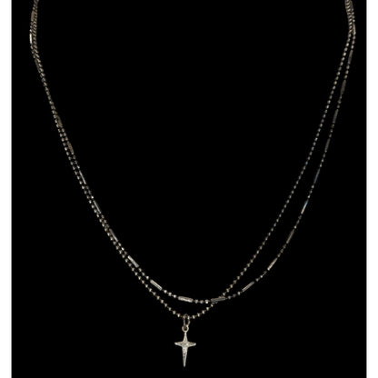 Vintage 90s Premier Designs Cross Necklace Layered Chain Silver Goth