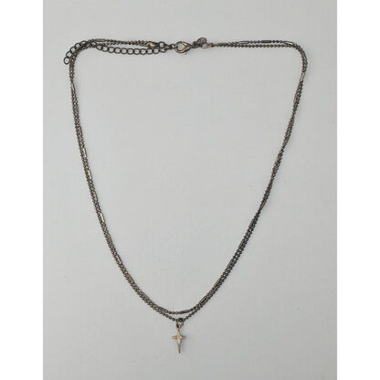 Vintage 90s Premier Designs Cross Necklace Layered Chain Silver Goth