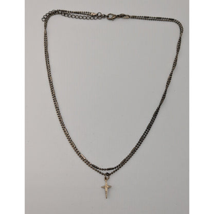 Vintage 90s Premier Designs Cross Necklace Layered Chain Silver Goth