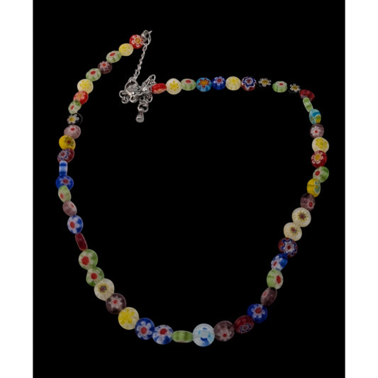 Boho Y2K Cottagecore Handmade Rainbow Millefiori Glass Beaded Necklace