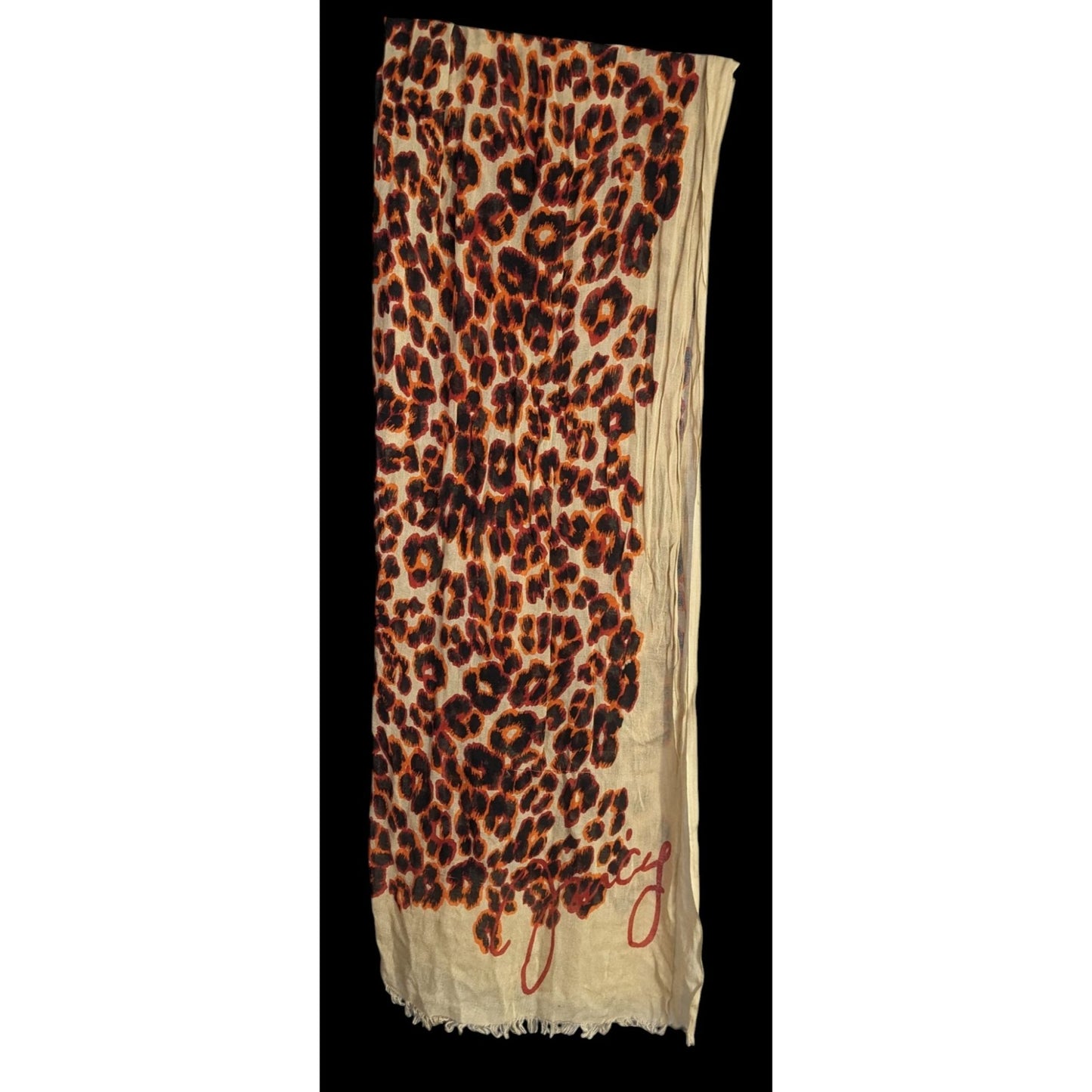 Juicy Couture Leopard Print Lightweight Scarf 33x79 Inches Beige & Orange Wrap Shawl