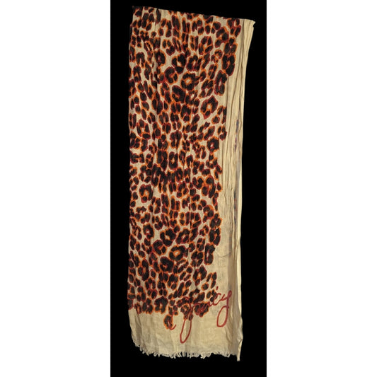 Juicy Couture Leopard Print Lightweight Scarf 33x79 Inches Beige & Orange Wrap Shawl