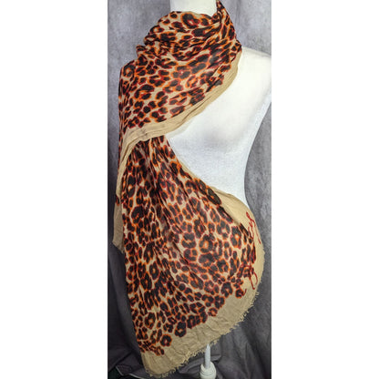 Juicy Couture Leopard Print Lightweight Scarf 33x79 Inches Beige & Orange Wrap Shawl
