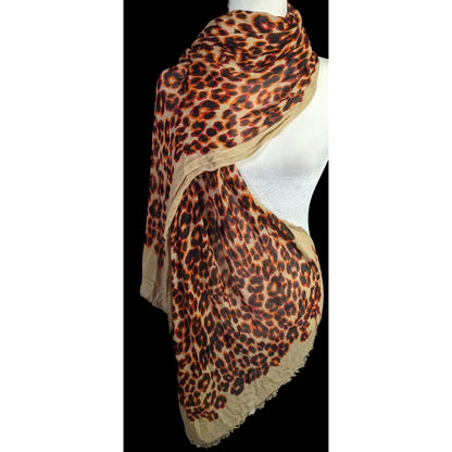 Juicy Couture Leopard Print Lightweight Scarf 33x79 Inches Beige & Orange Wrap Shawl