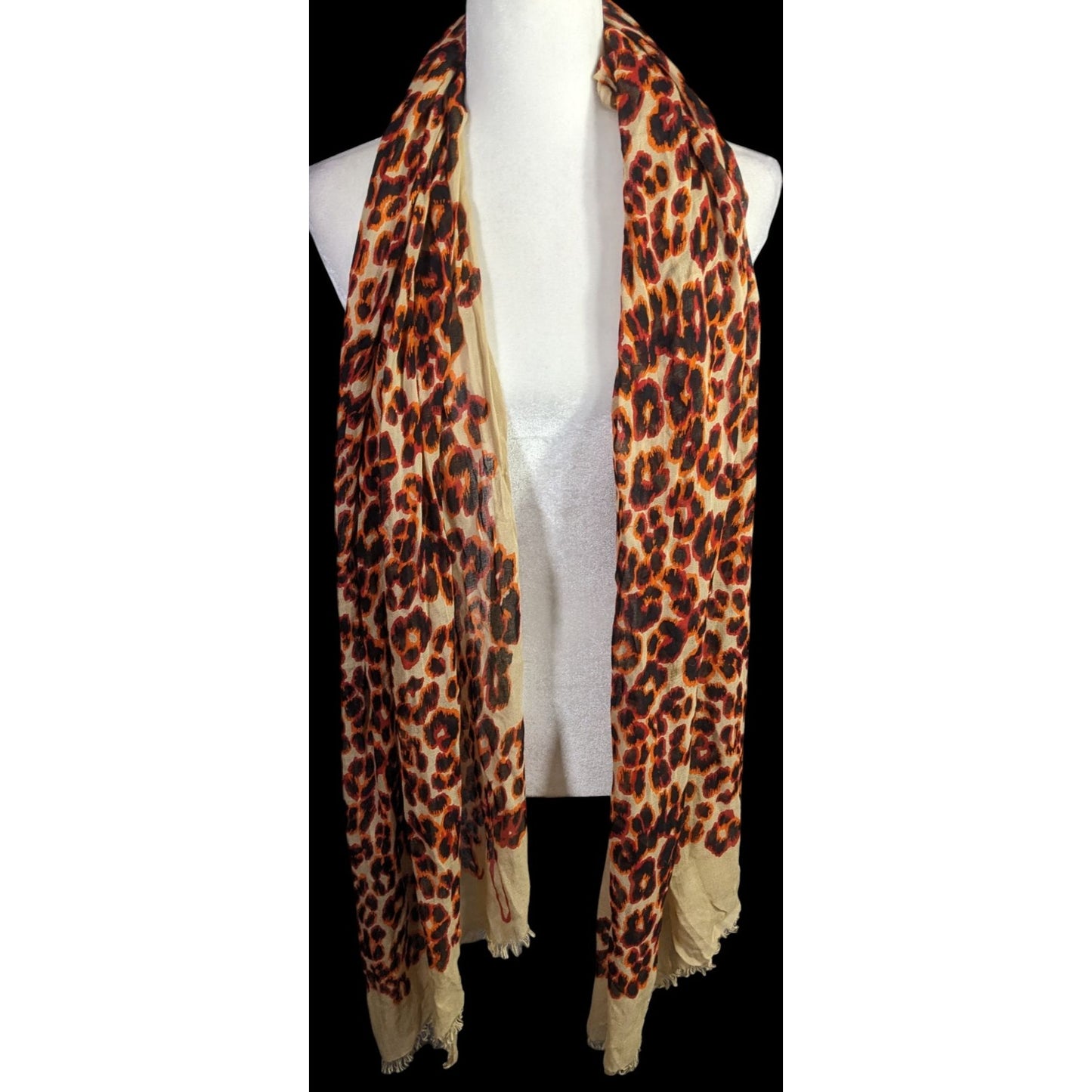 Juicy Couture Leopard Print Lightweight Scarf 33x79 Inches Beige & Orange Wrap Shawl