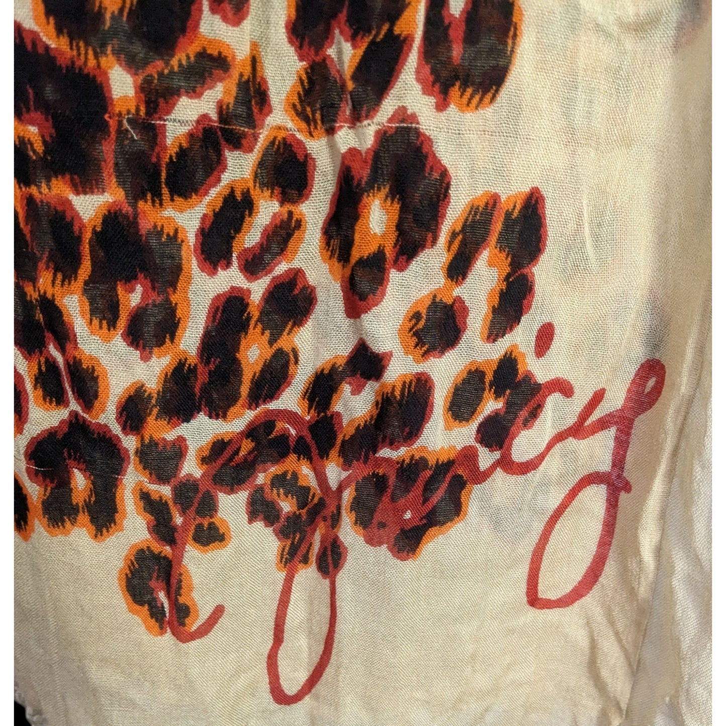 Juicy Couture Leopard Print Lightweight Scarf 33x79 Inches Beige & Orange Wrap Shawl