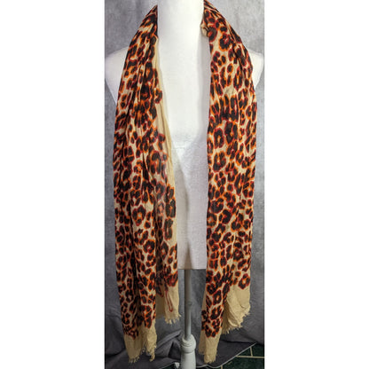 Juicy Couture Leopard Print Lightweight Scarf 33x79 Inches Beige & Orange Wrap Shawl