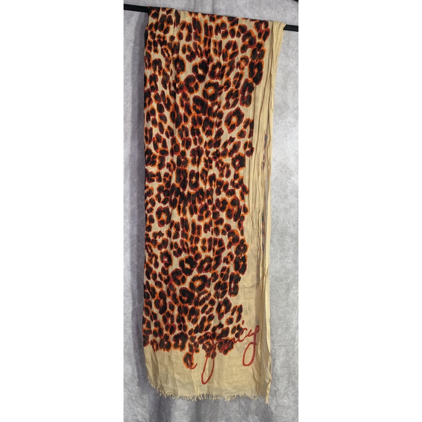 Juicy Couture Leopard Print Lightweight Scarf 33x79 Inches Beige & Orange Wrap Shawl