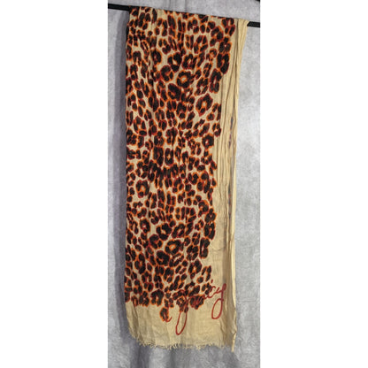 Juicy Couture Leopard Print Lightweight Scarf 33x79 Inches Beige & Orange Wrap Shawl