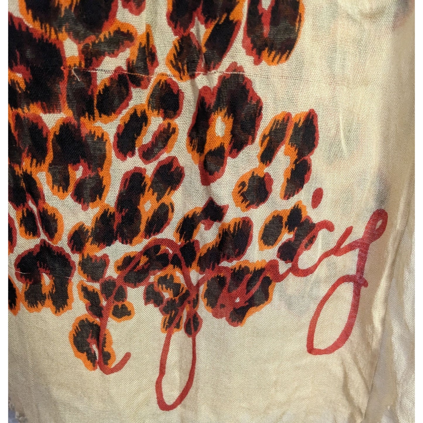 Juicy Couture Leopard Print Lightweight Scarf 33x79 Inches Beige & Orange Wrap Shawl