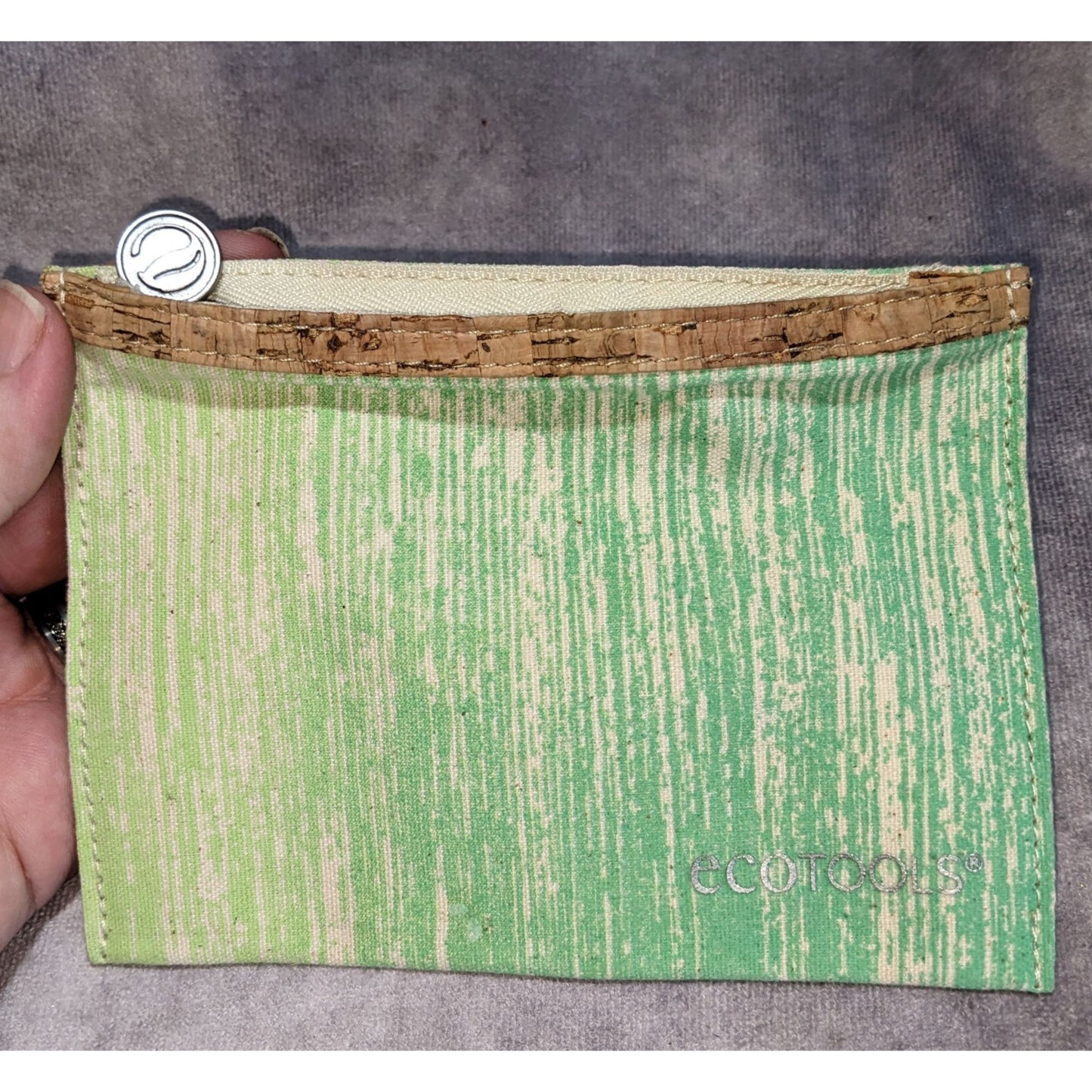 Boho EcoTools Green Cork Trim Cosmetic Makeup Zipper Pouch Travel Bag
