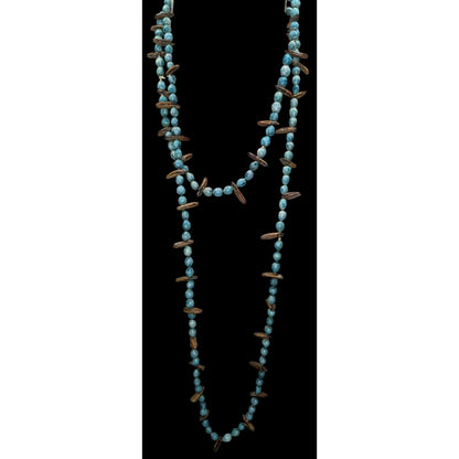 Vintage Blue Dyed Natural Seed Beaded Necklace With Brown Accents