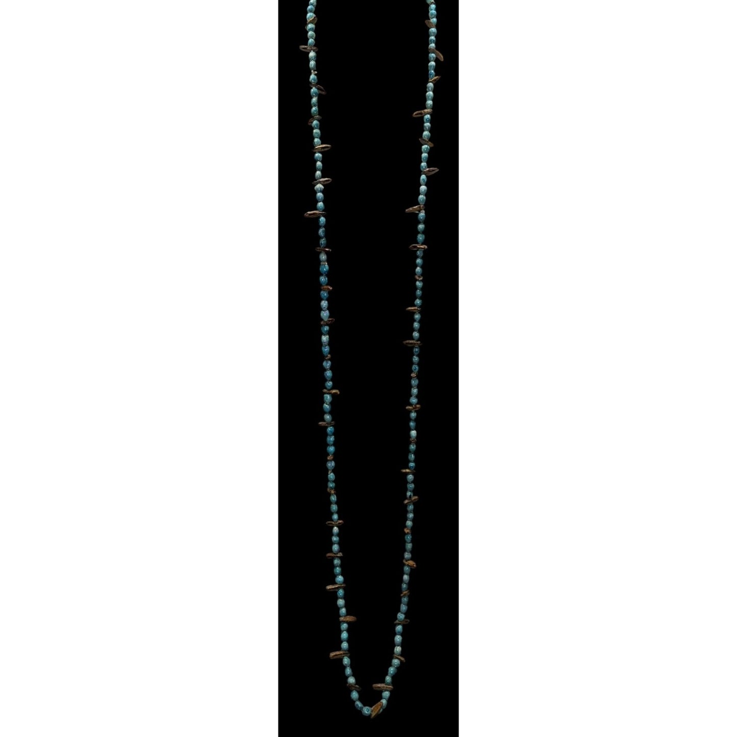 Vintage Blue Dyed Natural Seed Beaded Necklace With Brown Accents