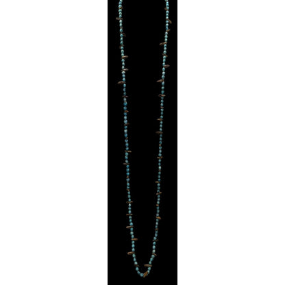 Vintage Blue Dyed Natural Seed Beaded Necklace With Brown Accents