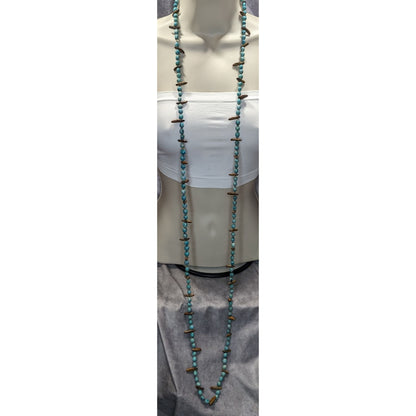 Vintage Blue Dyed Natural Seed Beaded Necklace With Brown Accents