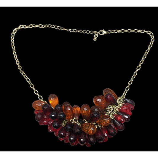 Funky Red And Orange Clustered Faceted Gem Necklace
