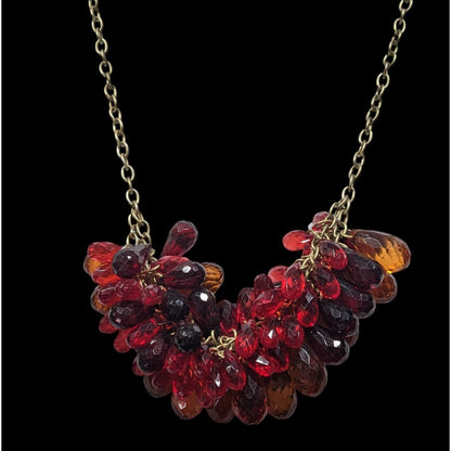 Funky Red And Orange Clustered Faceted Gem Necklace