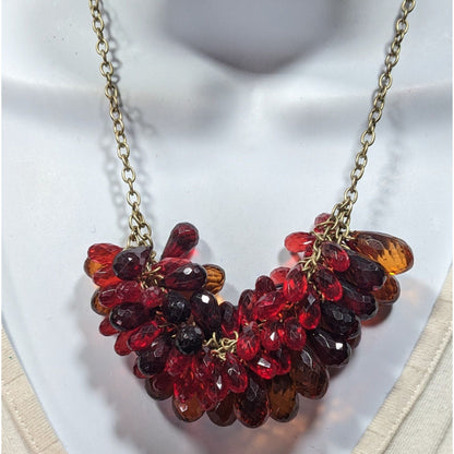 Funky Red And Orange Clustered Faceted Gem Necklace