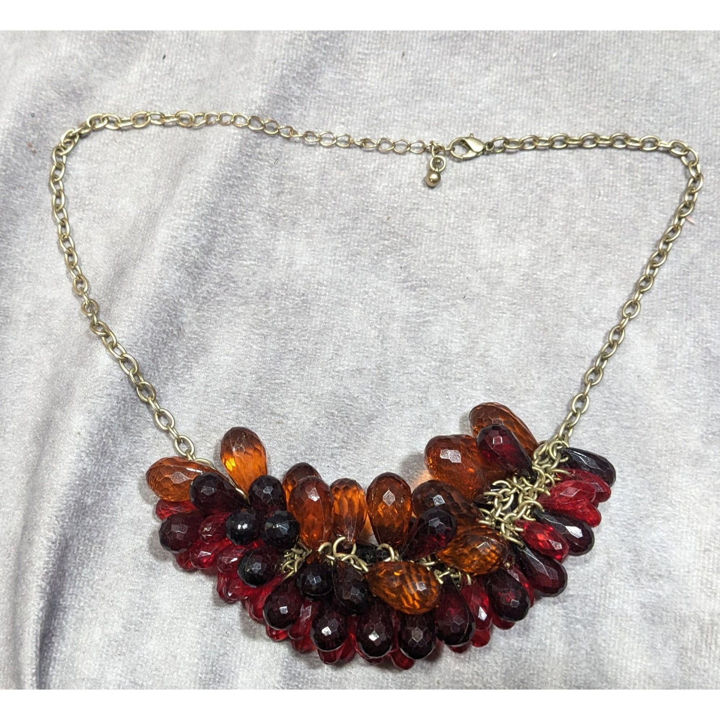 Funky Red And Orange Clustered Faceted Gem Necklace