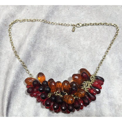 Funky Red And Orange Clustered Faceted Gem Necklace