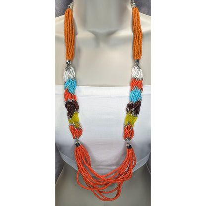Colorful Seed Bead Statement Necklace Braided Multi Strand Boho Festival Jewelry
