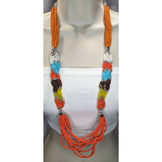 Colorful Seed Bead Statement Necklace Braided Multi Strand Boho Festival Jewelry