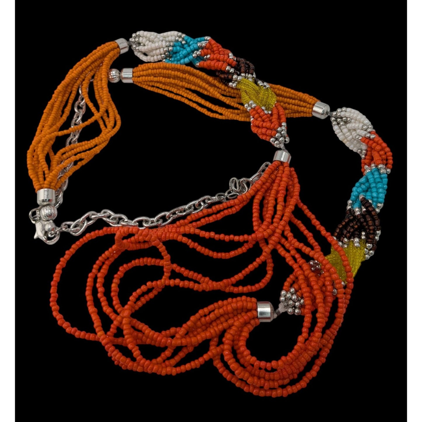 Colorful Seed Bead Statement Necklace Braided Multi Strand Boho Festival Jewelry