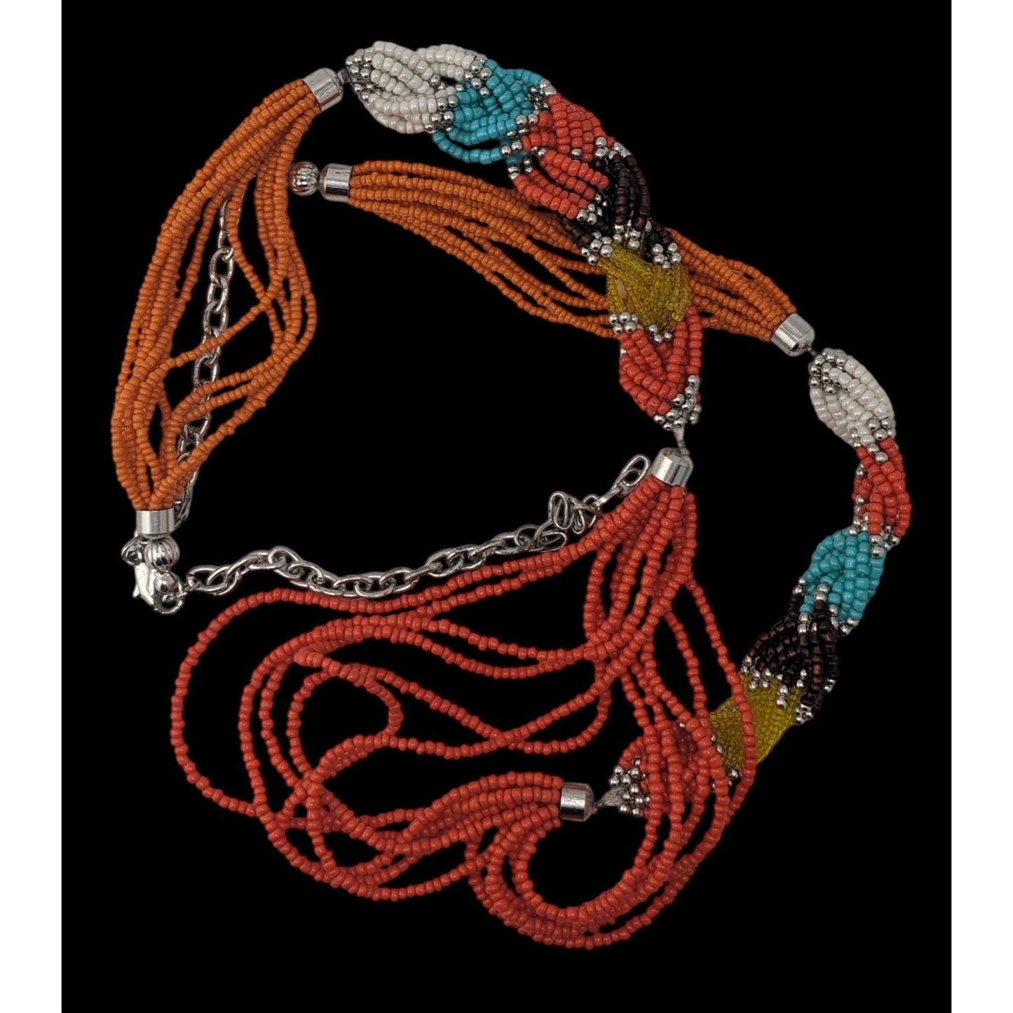 Colorful Seed Bead Statement Necklace Braided Multi Strand Boho Festival Jewelry