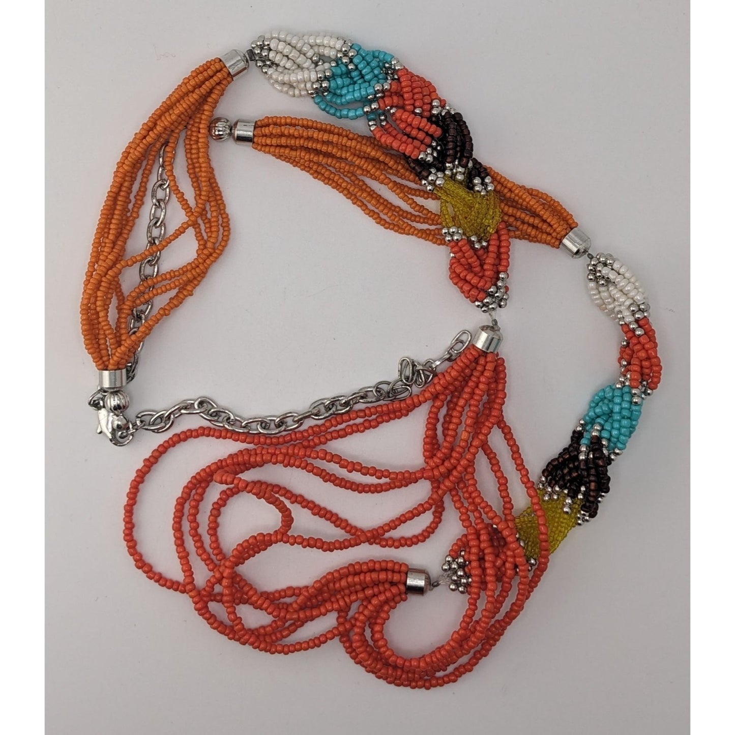 Colorful Seed Bead Statement Necklace Braided Multi Strand Boho Festival Jewelry