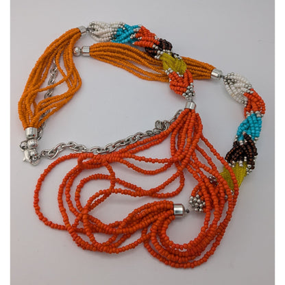 Colorful Seed Bead Statement Necklace Braided Multi Strand Boho Festival Jewelry