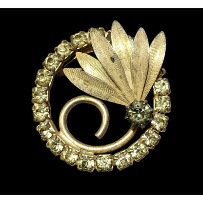 Vintage Gold Tone Floral Rhinestone Brooch