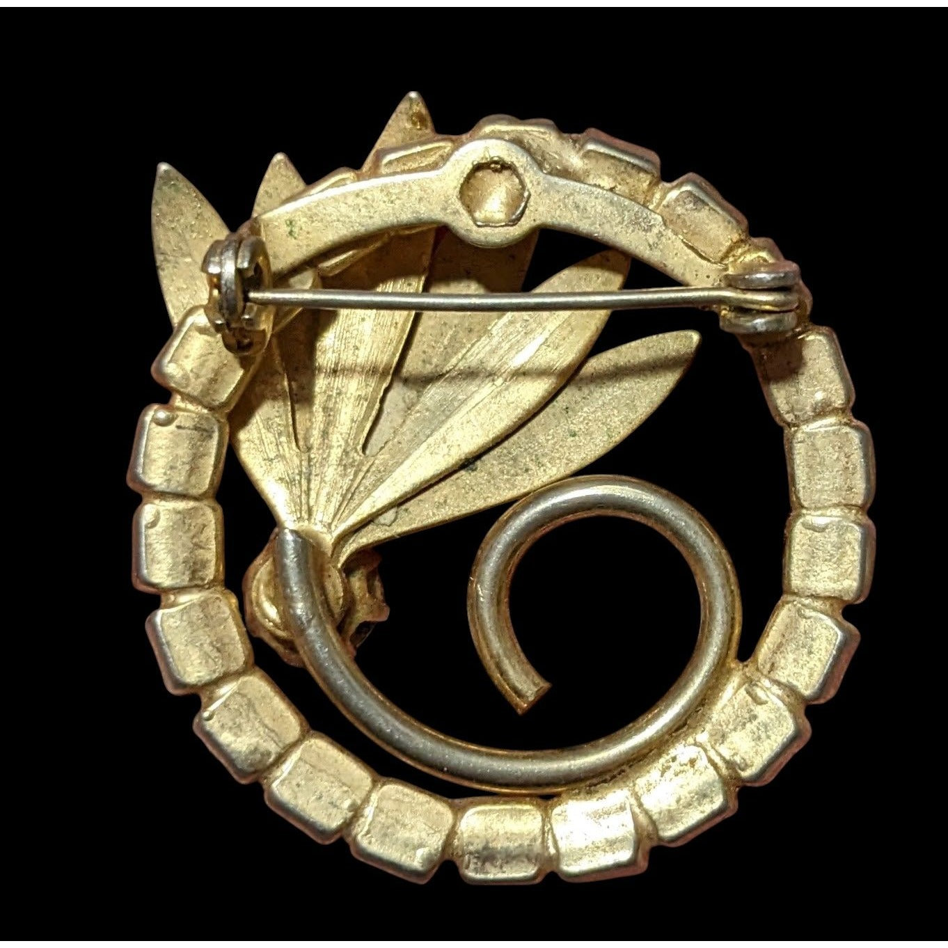 Vintage Gold Tone Floral Rhinestone Brooch