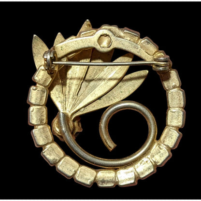Vintage Gold Tone Floral Rhinestone Brooch