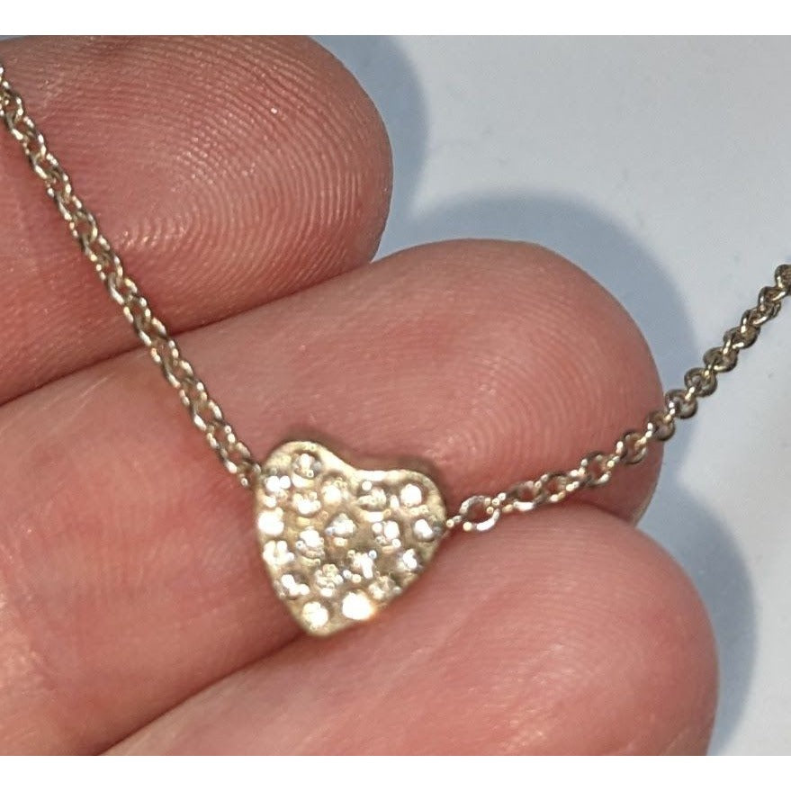 Romantic Silver Tone Clear Rhinestone Heart Necklace 16 Inch EUC
