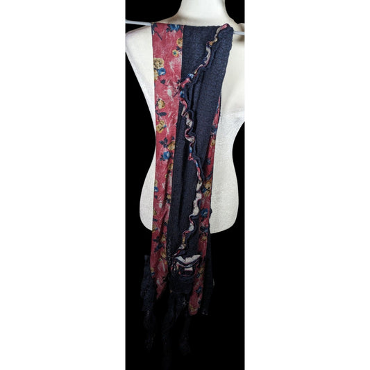Vintage Witchy Floral Bohemian Fairycore Asymmetrical Pink And Blue Scarf